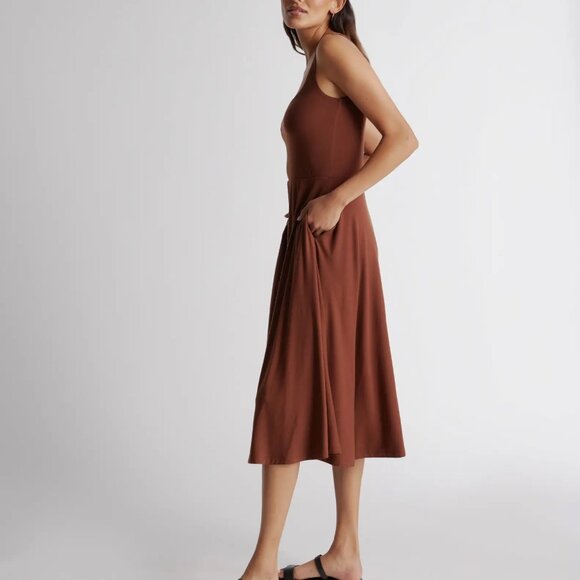 Quince Tencel Jersey Fit & Flare Midi Dress, Brown, NWT (M) - Picture 3 of 7
